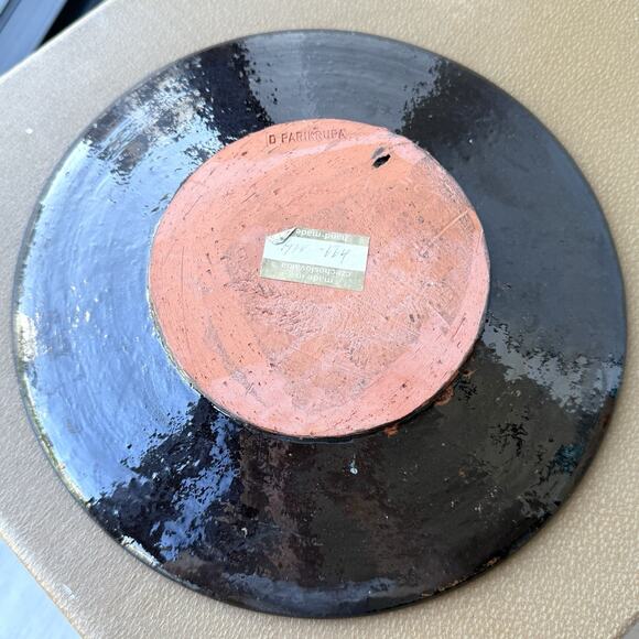 Vintage Slovac Redware Pottery Signed Parikrupa Plate Dancing Girls Woman 9 1/2" - Picture 3 of 6